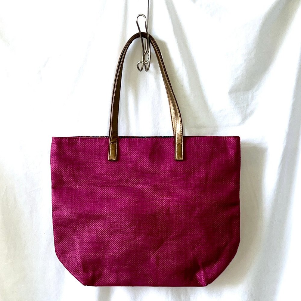 Pink Fuchsia Weave Tote with Copper Color Trim, Large, Excellent Condition! - Picture 5 of 11